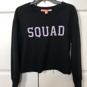 SQUAD Long Sleeve Black Raw-Cut Cropped Sweater